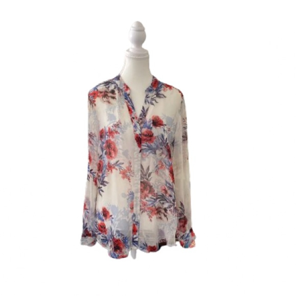 Kut from the Kloth Sheer Floral Blouse - Cream and Blue